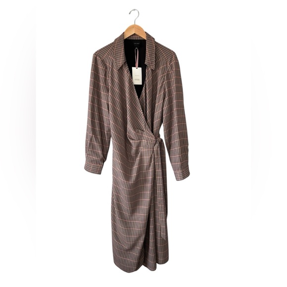 ALEX MARIE Caitlin Tan Navy Plaid Wrap Midi Dress XXL 2X NWT British Classic - Picture 2 of 10